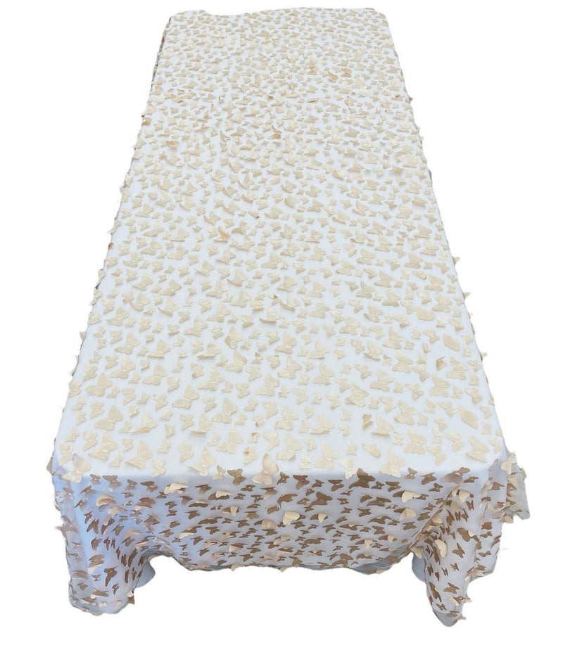 3D Butterfly Table Cover - Champagne - 52" x 102" 3D Butterfly Mesh Tablecloth