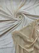 Power Mesh Polyester Rhinestones Fabric - Champagne - 4 Way Stretch Mesh Fabric Sold by Yard