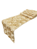 Rosette Design Table Runner - Champagne - 12" x 90" Satin Rosette Table Runner
