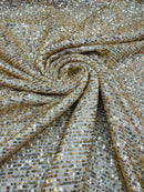 Mille Stripe Spandex Sequins - Champagne - 4 Way Stretch Lace Spandex Mesh Sold By Yard