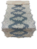 21" Wide Floral Metallic Pattern Lace Table Runner - Champagne - Metallic Table Runner Sold By Yard