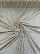Power Mesh Polyester Rhinestones Fabric - Champagne - 4 Way Stretch Mesh Fabric Sold by Yard