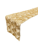 Rosette Design Table Runner - Champagne - 12" x 90" Satin Rosette Table Runner