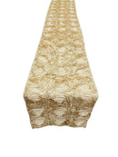 Rosette Design Table Runner - Champagne - 12" x 90" Satin Rosette Table Runner