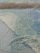 Damask Geometric Sequins - Clear Iridescent - 4 Way Stretch Sequins Design Sold By Yard