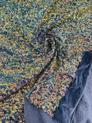 Sea Shell Sequins Velvet - Clear Iridescent on Gray - Velvet Sequins Fabric By Yard