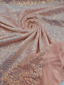 Mille Stripe Spandex Sequins - Clear Iridescent on Pink - 4 Way Stretch Lace Spandex Mesh Sold By Yard