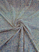 Sea Shell Sequins Velvet - Clear Iridescent on Pink - Velvet Sequins Fabric By Yard