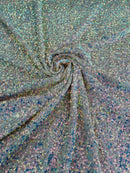 Sea Shell Sequins Velvet - Clear Iridescent on Taupe -  Velvet Sequins Fabric By Yard