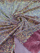 Sea Shell Sequins Velvet - Clear Iridescent on Dusty Rose -  Velvet Sequins Fabric By Yard