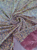 Sea Shell Sequins Velvet - Clear Iridescent on Dusty Rose -  Velvet Sequins Fabric By Yard