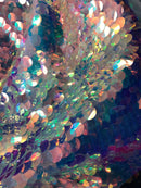 Jumbo Paillette Sequins - Clear Pink / White Iridescent - Big Circle Hanging Sequins Design Fabric By Yard