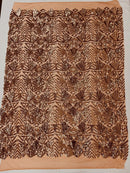 Geometric Design Fabric - Sequins Design Embroidered on a  4 Way Stretch Lace Mesh (Pick A Color)