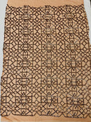Geometric Sequins Design - Embroidered Square Geometric Design on a  4 Way Stretch Mesh (Pick A Color)