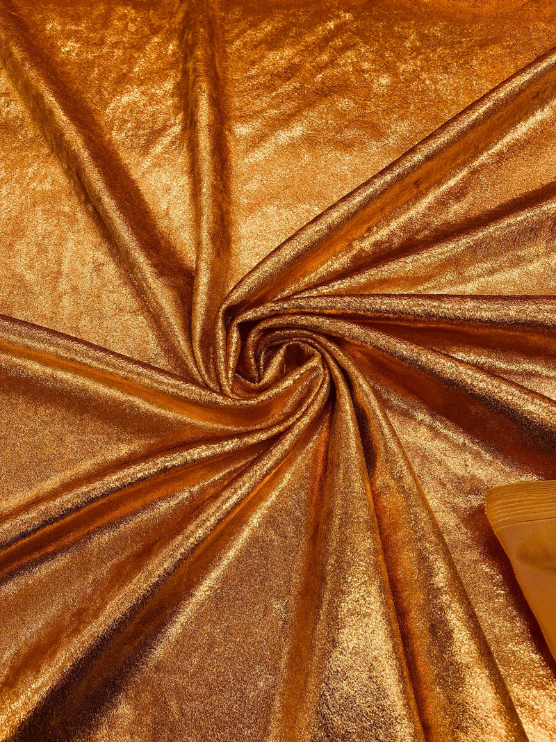 60'' Stretch Foil Velvet - Copper - 4 Way Stretch Shiny Velvet Foil Fabric Sold By The Yard