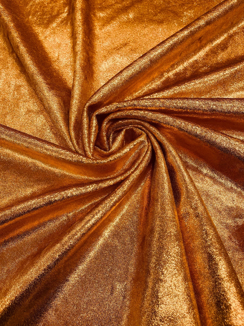 60'' Stretch Foil Velvet - Copper - 4 Way Stretch Shiny Velvet Foil Fabric Sold By The Yard