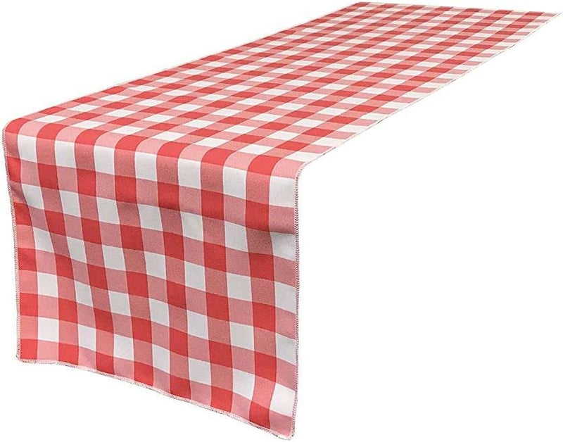 12" Checkered Table Runner - Coral / White - Plaid Polyester Poplin Checkered Table Runner
