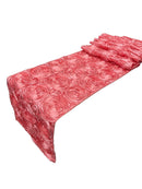 Rosette Design Table Runner - Coral - 12" x 90" Satin Rosette Table Runner