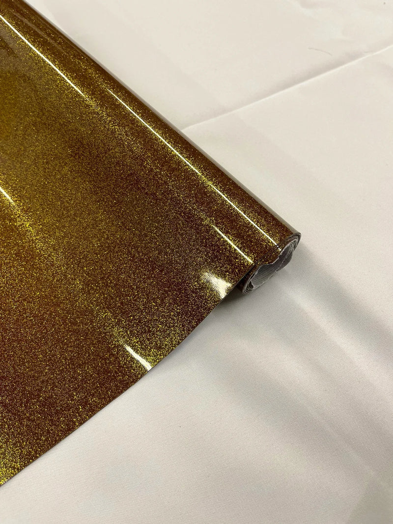 Metallic Glitter Vinyl Fabric - Dark Gold - Faux Leather Sparkle Glitter Fabric - 54" Sold By The Yard
