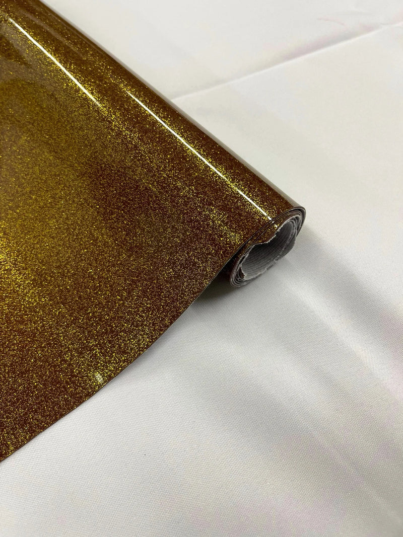 Metallic Glitter Vinyl Fabric - Dark Gold - Faux Leather Sparkle Glitter Fabric - 54" Sold By The Yard