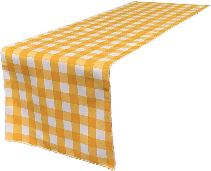 12" Checkered Table Runner - Dark Yellow / White - Plaid Polyester Poplin Checkered Table Runner