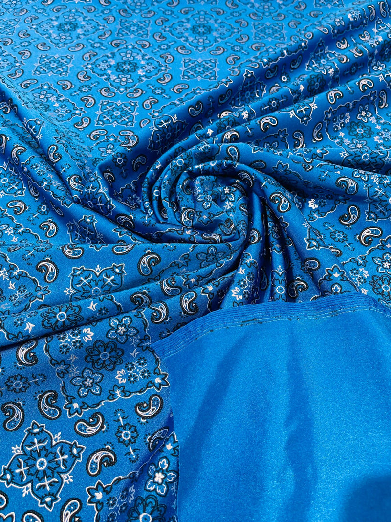 Bandana Spandex Print Fabrics - Dark Turquoise - Bandana Design Stretch Spandex Fabric By Yard