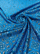 Bandana Spandex Print Fabrics - Dark Turquoise - Bandana Design Stretch Spandex Fabric By Yard
