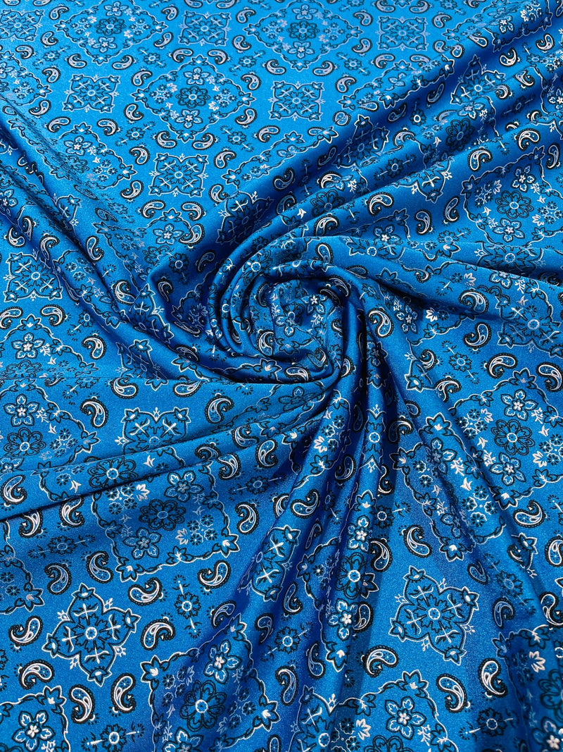 Bandana Spandex Print Fabrics - Dark Turquoise - Bandana Design Stretch Spandex Fabric By Yard