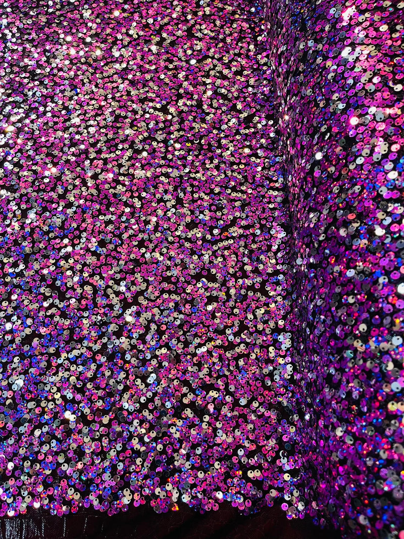 Multi-Color Spandex Sequins - Dusty Rose / Silver - Sequins on 4 Way Stretch Mesh Fabric By Yard
