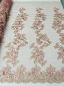 3D Rose Plant Fabric - Dusty Rose - Embroidered Flower Design Rose Fabric Sold by Yard
