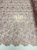Guipure Lace Fabric - Dusty Rose - Floral Bridal Guipure Lace with Pearls Sold by the Yard
