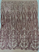 Paisley Lines Sequin Fabric - Dusty Rose - 4 Way Stretch Fancy Fabric By The Yard