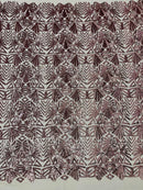 Geometric Design Fabric - Sequins Design Embroidered on a  4 Way Stretch Lace Mesh (Pick A Color)