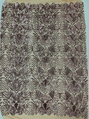 Geometric Design Fabric - Sequins Design Embroidered on a  4 Way Stretch Lace Mesh (Pick A Color)