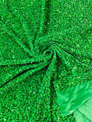 58/60" Velvet Sequins Stretch Fabric - Emerald Green - Velvet Sequins 2 Way Stretch Sold By Yard