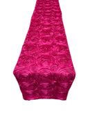 Rosette Design Table Runner - Fuchsia - 12" x 90" Satin Rosette Table Runner