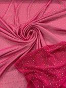 Power Mesh Polyester Rhinestones Fabric - Fuchsia - 4 Way Stretch Mesh Fabric Sold by Yard