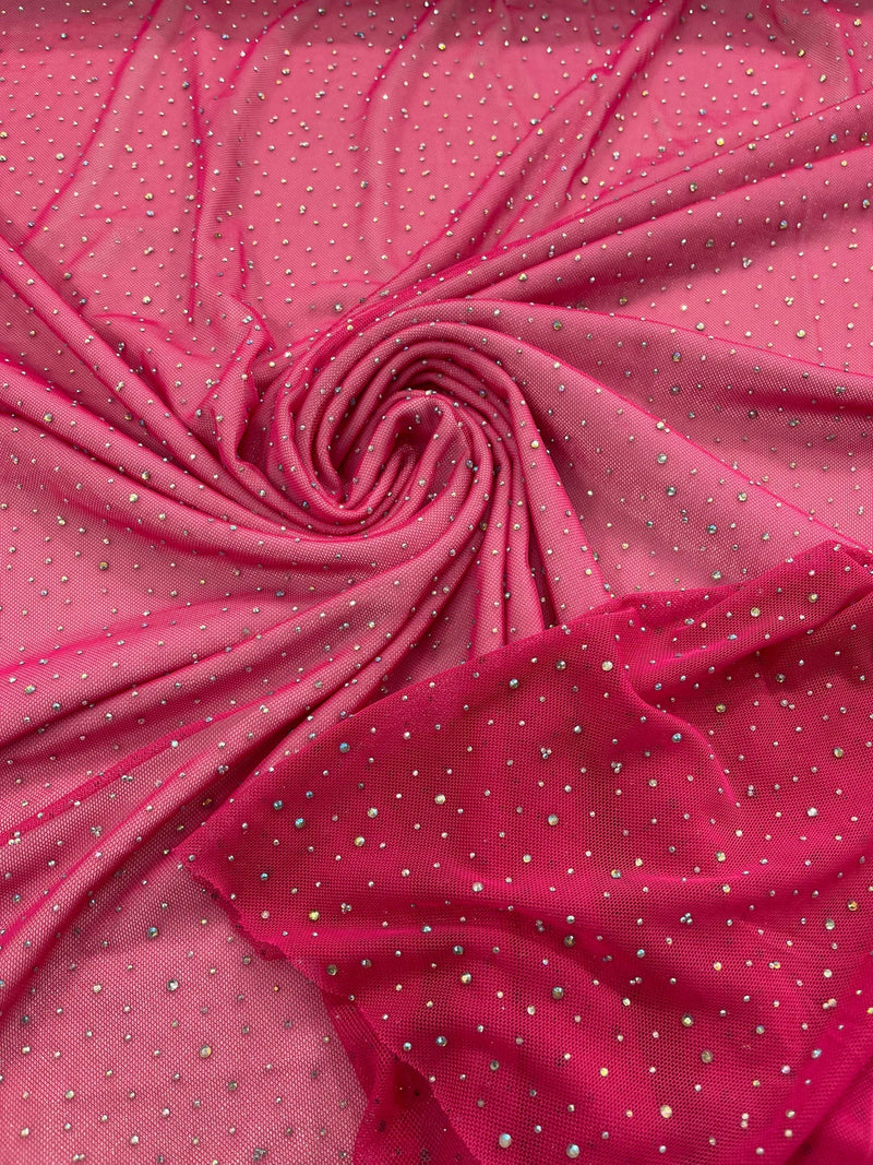 Power Mesh Polyester Rhinestone Fabric - Neon Pink - 4 Way Stretch Pow