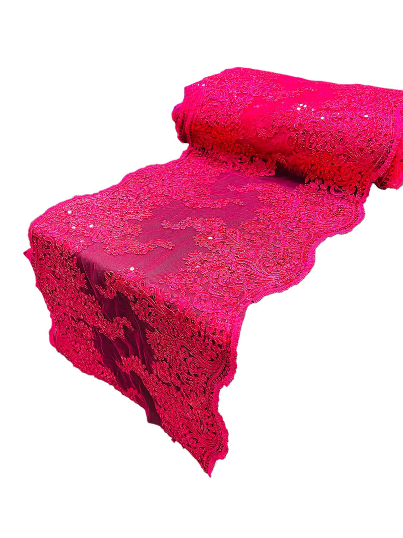 14" Metallic Floral Pattern Lace Table Runner - Fuchsia - Floral Table Runner for Event Decoration