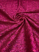 Milliskin Mini Glitz Sequins - Fuchsia Holographic on Coral - 4 Way Stretch Milliskin Stretch Spandex Fabric Sold By Yard
