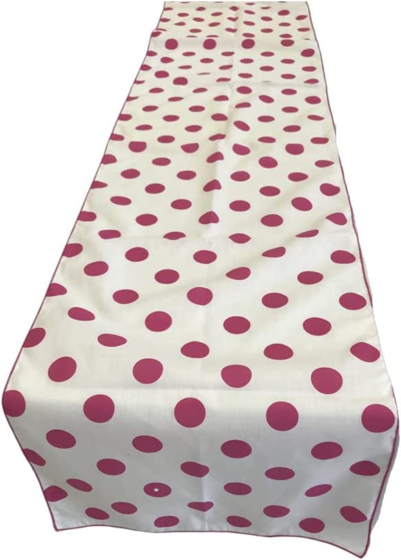 14" Polka Dot Table Runner - Fuchsia on White - Polka Dots Polyester Poplin Table Runners (Pick Size)