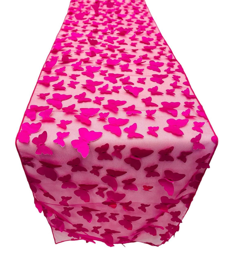 3D Butterfly Table Runner - Fuchsia - 12" x 90" 3D Butterfly Mesh Runner