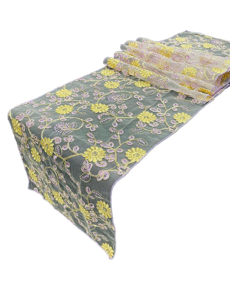 12" x 90" Metallic Floral Table Runner - Gold / Lilac - Floral Table Runners for Event Decoration