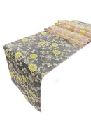 12" x 90" Metallic Floral Table Runner - Gold / Pink - Floral Table Runners for Event Decoration