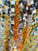 Circle Jumbo Paillette Sequins - Gold / Silver - Big Circle Hanging Sequins Design Fabric By Yard