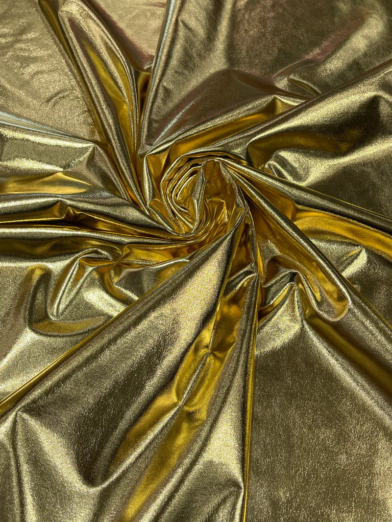 Spandex Metallic Foil Fabric - Gold - Lame Metallic Shiny Fabric 2 Way Stretch Sold By Yard