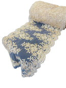 Floral Sequins Cluster Design - Gold - 14" Embroidered Floral Design Table Runner Sold By Yard