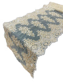 21" Wide Floral Metallic Pattern Lace Table Runner - Gold - Metallic Table Runner Sold By Yard