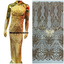 Floral Star Leaf Design - Gold - 4 Way Stretch Sequin Floral Design on Mesh By Yard