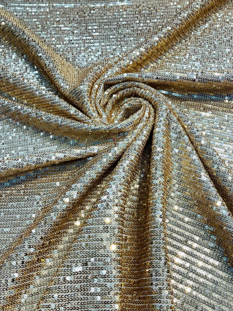 Mille Stripe Spandex Sequins - Gold - 4 Way Stretch Lace Spandex Mesh Sold By Yard